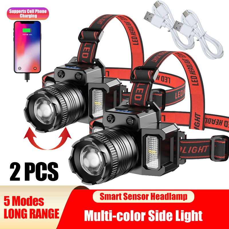 Ultra Bright LED Headlamp Rechargeable Motion Sensor Power Bank