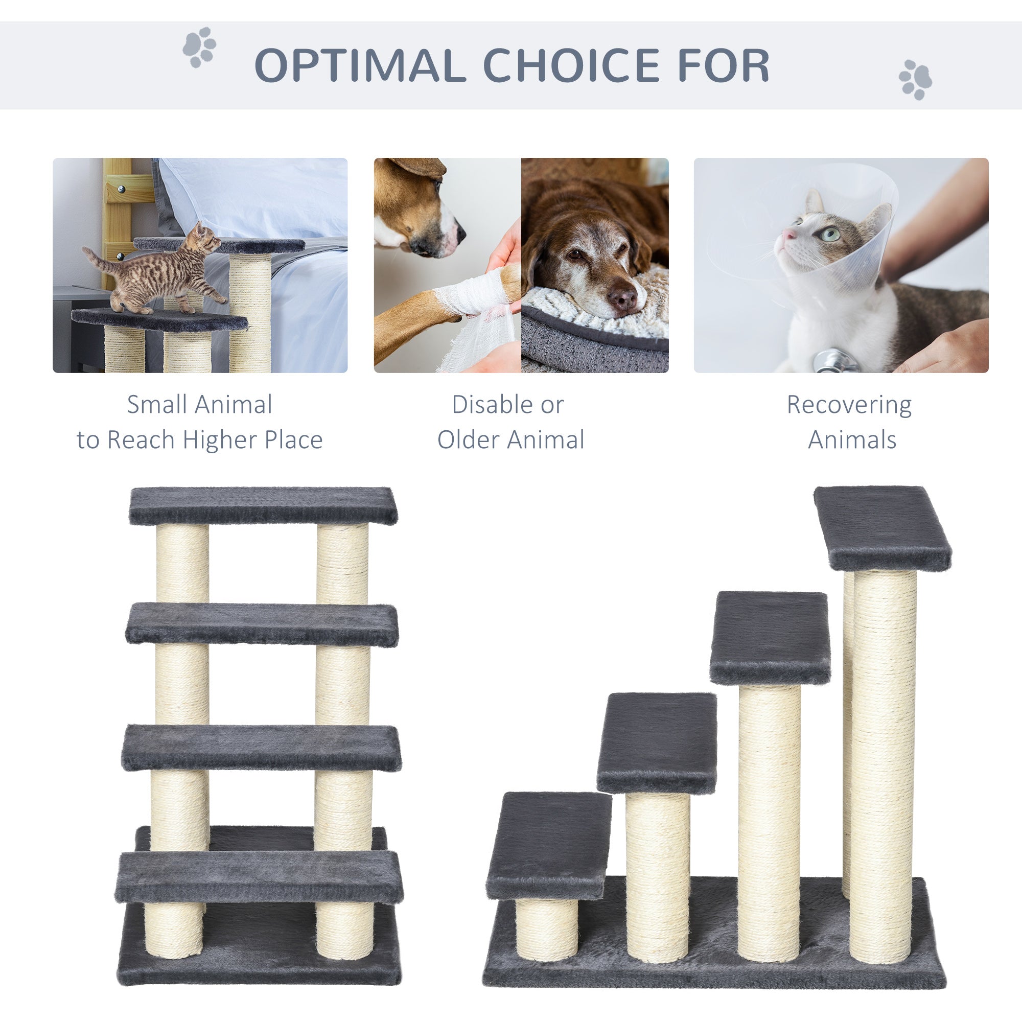 4-Step Cat Tree for High Beds with Sisal Scratching Post – Indoor Cat Climbing Stairs