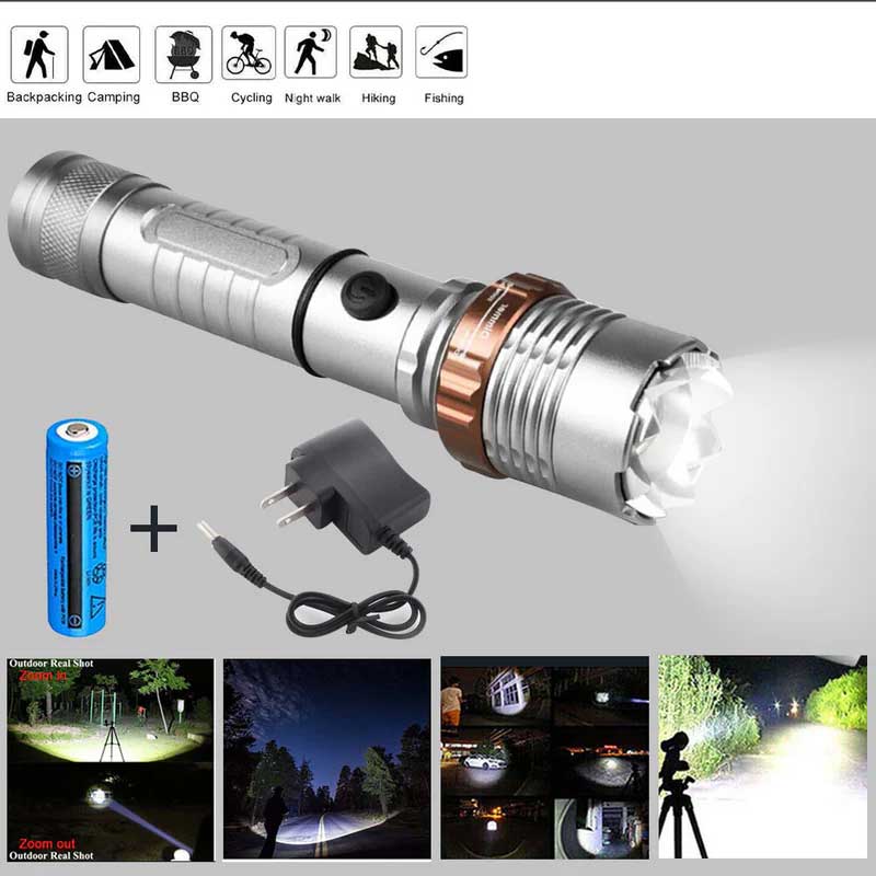 Ultra Bright LED Flashlight Rechargeable Emergency Torch Hammer