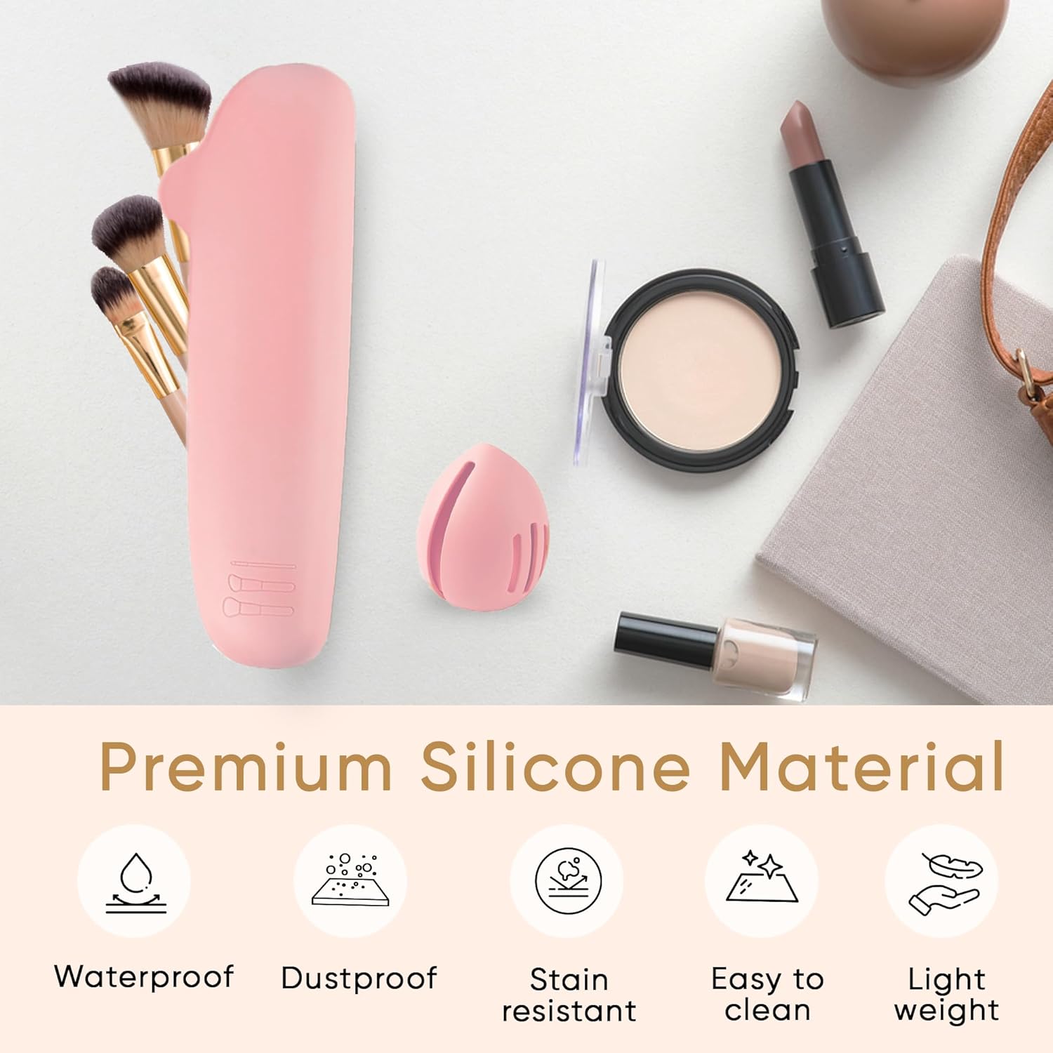 Travel Makeup Brush Holder Silicone Organizer Case Waterproof