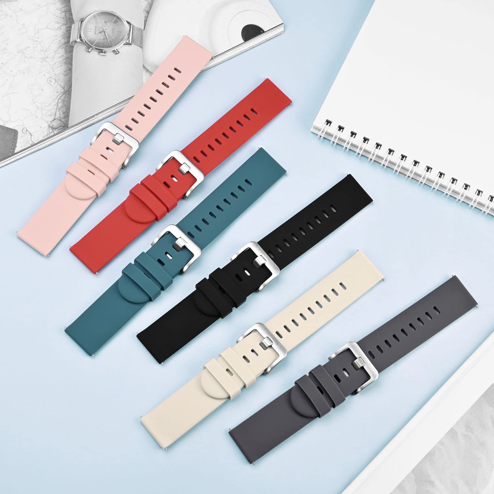 Smartwatch Silicone Watch Bands 22mm Slim Quick Release Straps