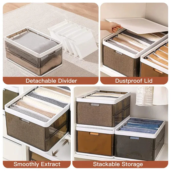 3 Pack Foldable Storage Bin Stackable Closet Organizer Box