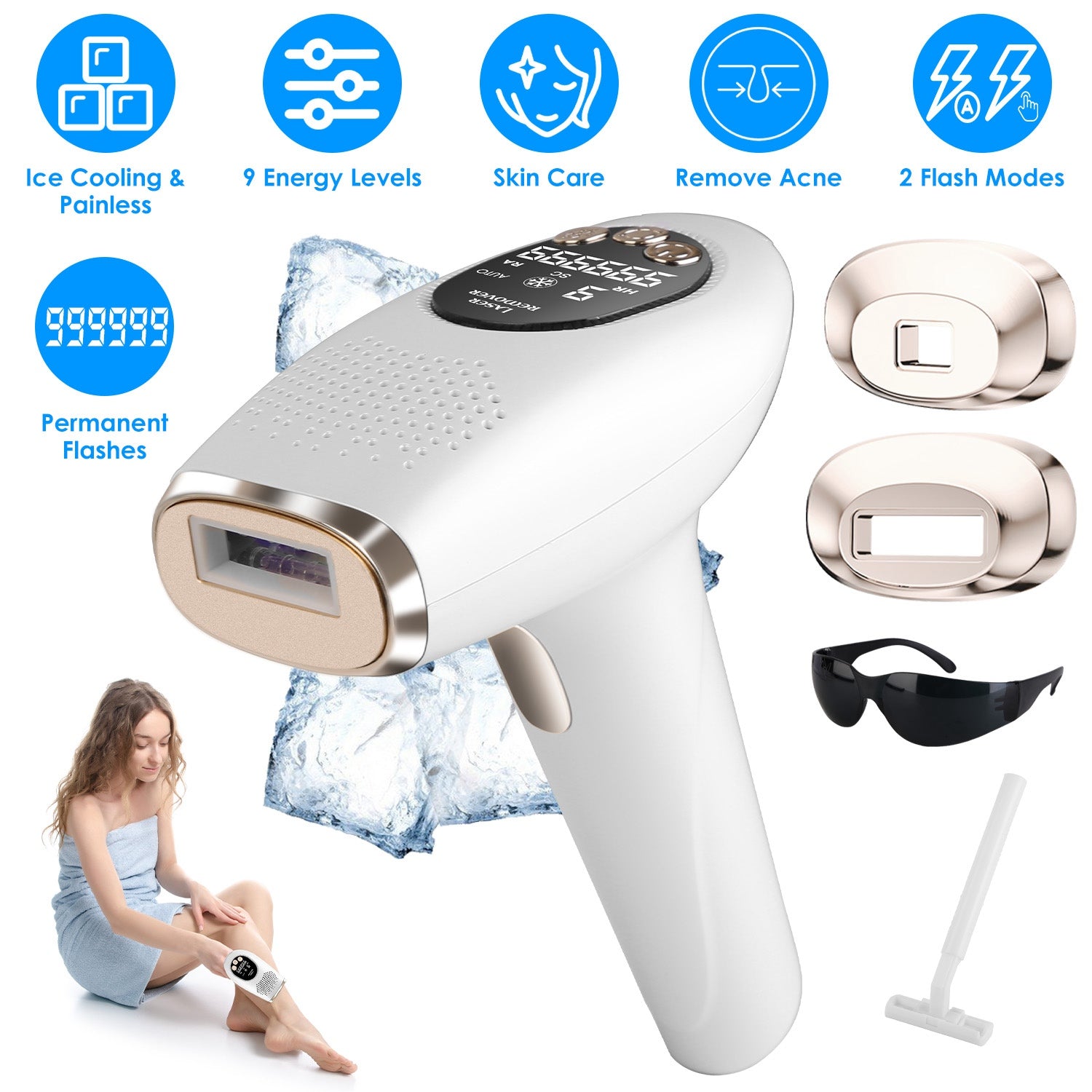 3-in-1 IPL Hair Removal Device with Ice Cooling and 9 Levels