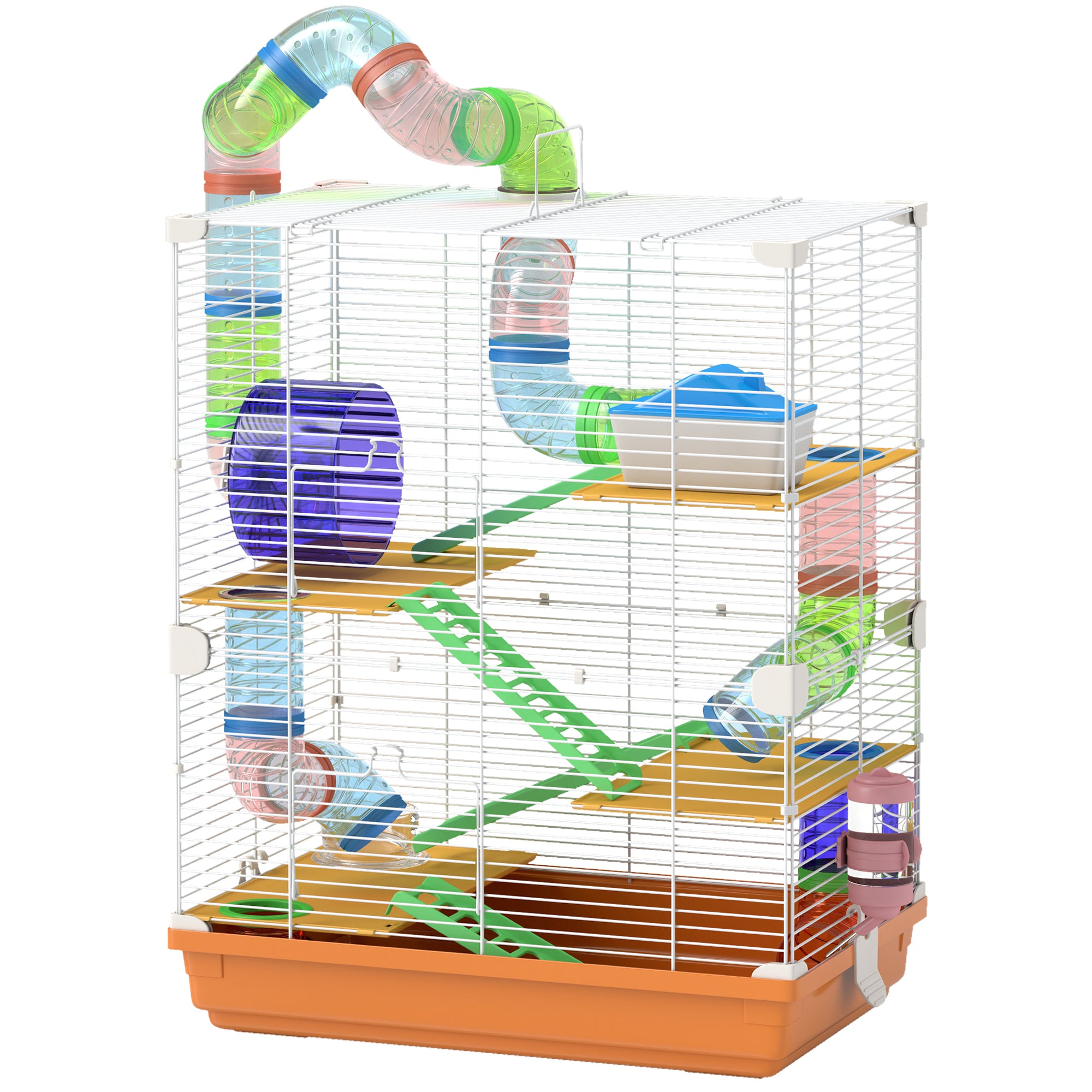 5-Tier Hamster Cage with Exercise Wheel & Tubes – Portable Small Animal Habitat