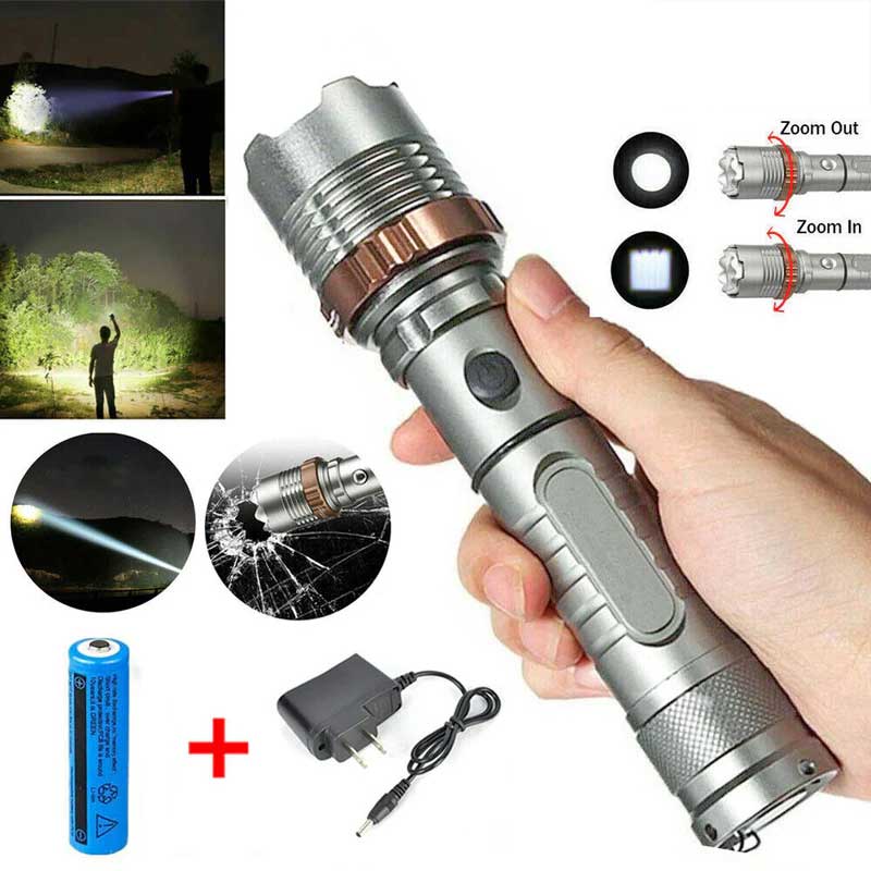 Ultra Bright LED Flashlight Rechargeable Emergency Torch Hammer