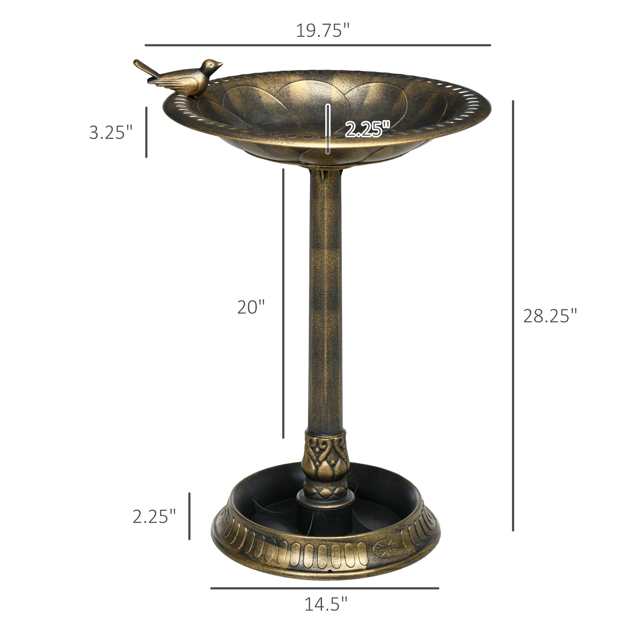 Premium Antique Bird Bath Feeder Bowl with Pedestal Bronze Decor