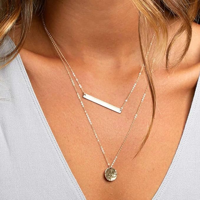 Elegant Layered Choker Necklace Set 14K Gold Y Pendant Chic