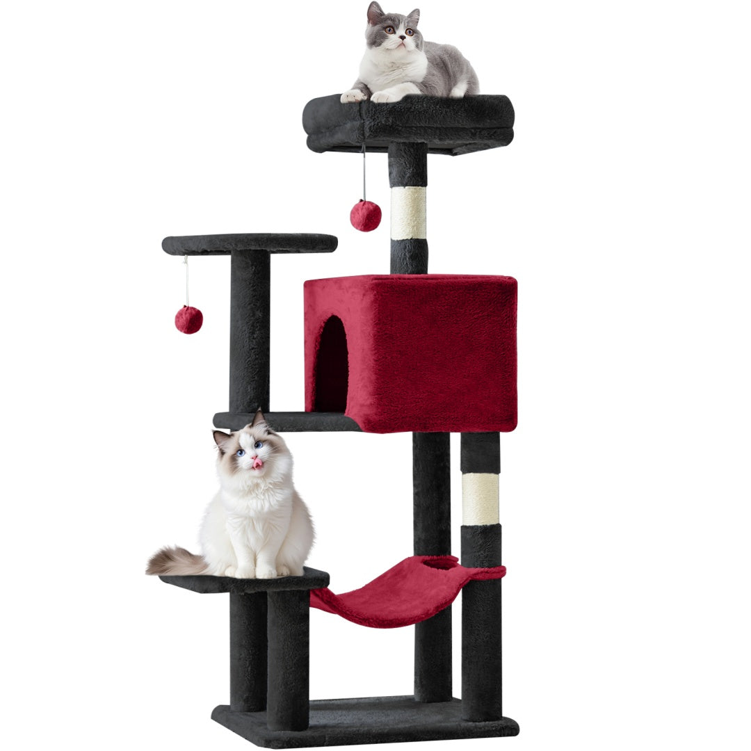44-Inch Multi-Level Cat Tree Tower with Hammock & Sisal Scratching Posts