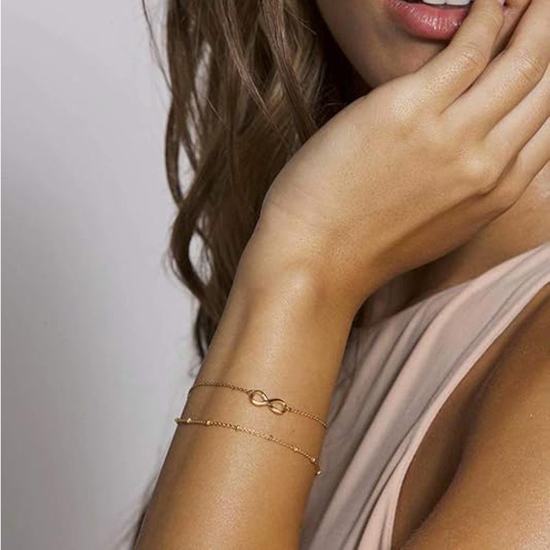 Luxury 14K Gold Layered Bracelet Dainty Adjustable Chain Set