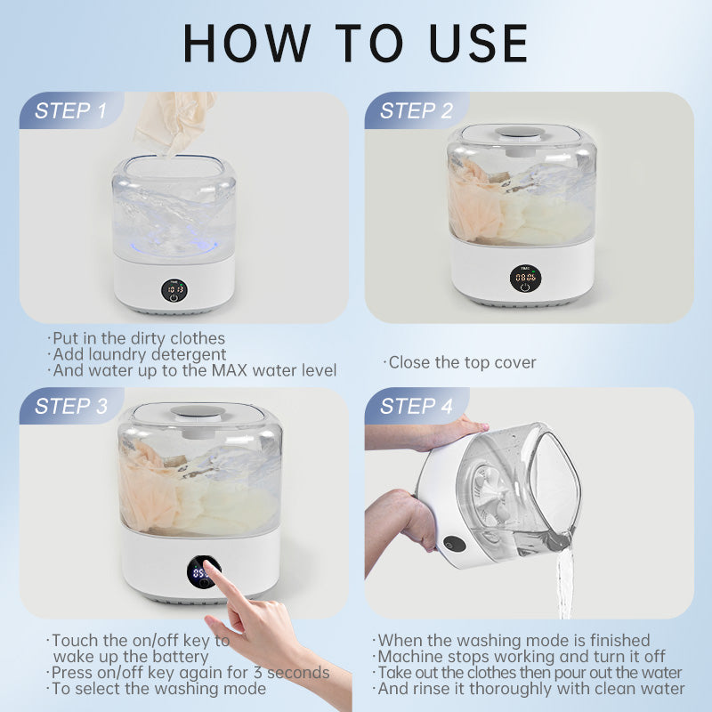 Powerful Mini Portable Washer Cordless USB Compact Travel Laundry