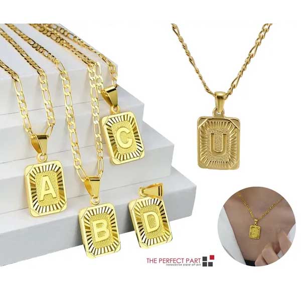 Personalized Gold Initial Pendant Necklace – Figaro Chain Chic