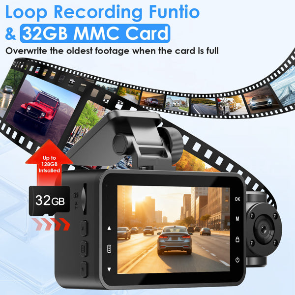 3 Channel Dash Cam 1080P Car Camera Front Interior Rear