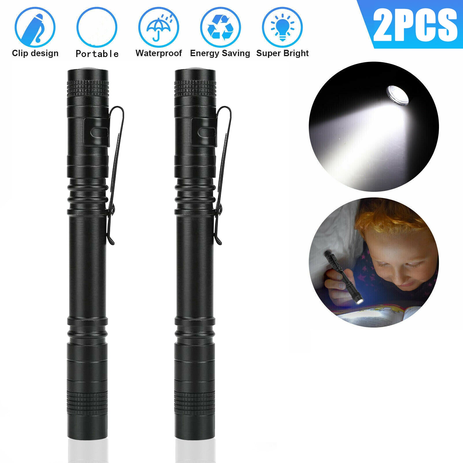 Mini Tactical Penlight LED Flashlight Portable Clip Torch Light