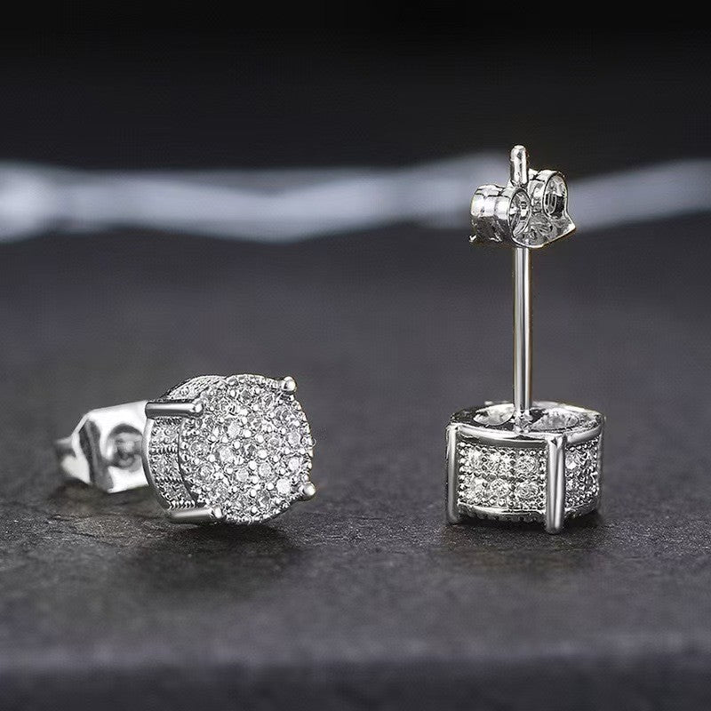 Hip Hop Zircon Stud Earrings Bling 4 Prong Unisex Jewelry