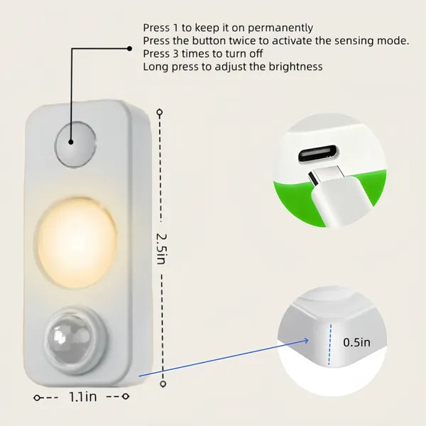 4PCS LED Motion Sensor Bulb USB Rechargeable Cabinet Night Lights