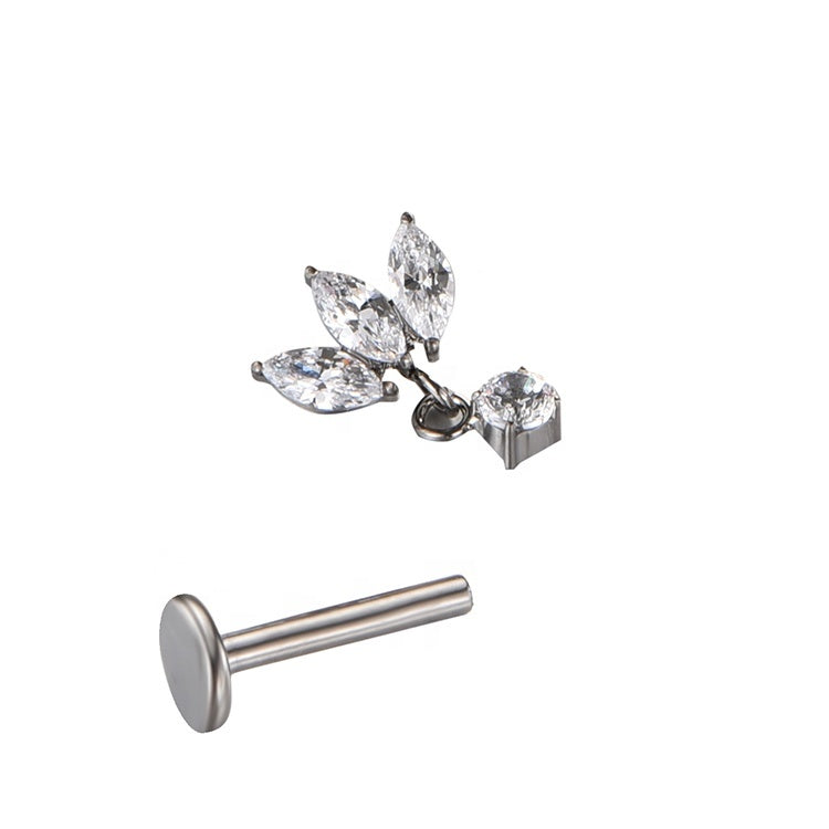 Premium Titanium CZ Labret Stud Triple Marquise Helix Earring