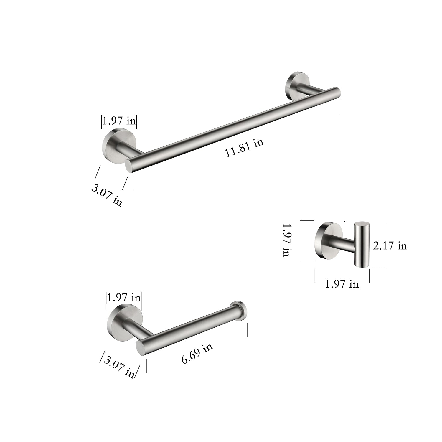 3PCS Bathroom Towel Rack Set Stainless Steel Wall Mount