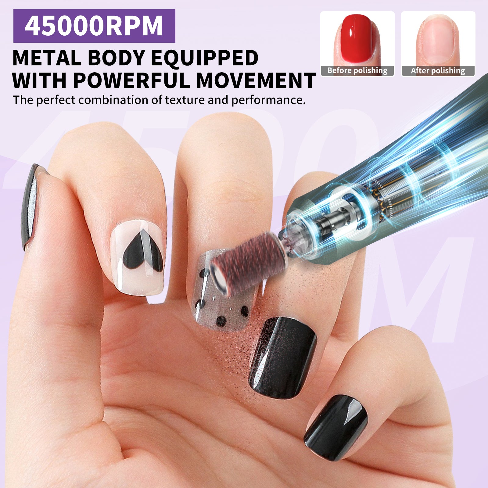 45000 RPM Portable Electric Nail Drill Kit with 6 Bits & LED