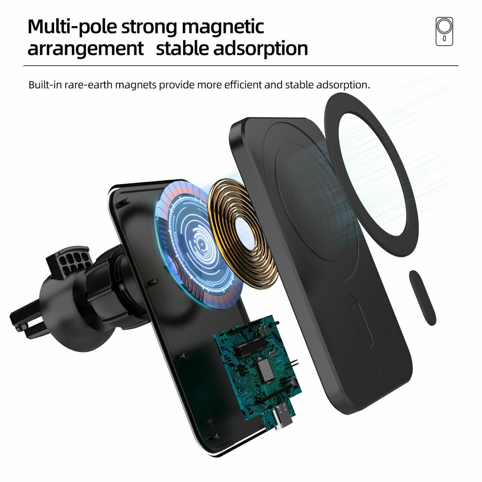 Magnetic Wireless Car Charger Mount Fast Charging MagSafe Holder