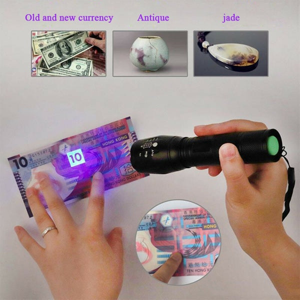 2 in 1 UV Flashlight LED Inspection Torch Adjustable Focus 2 Pack
