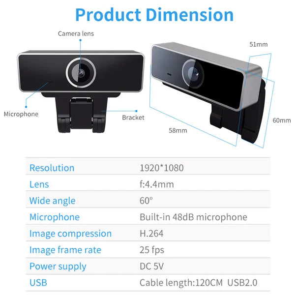 FHD 1080P Webcam USB Computer Camera with Microphone
