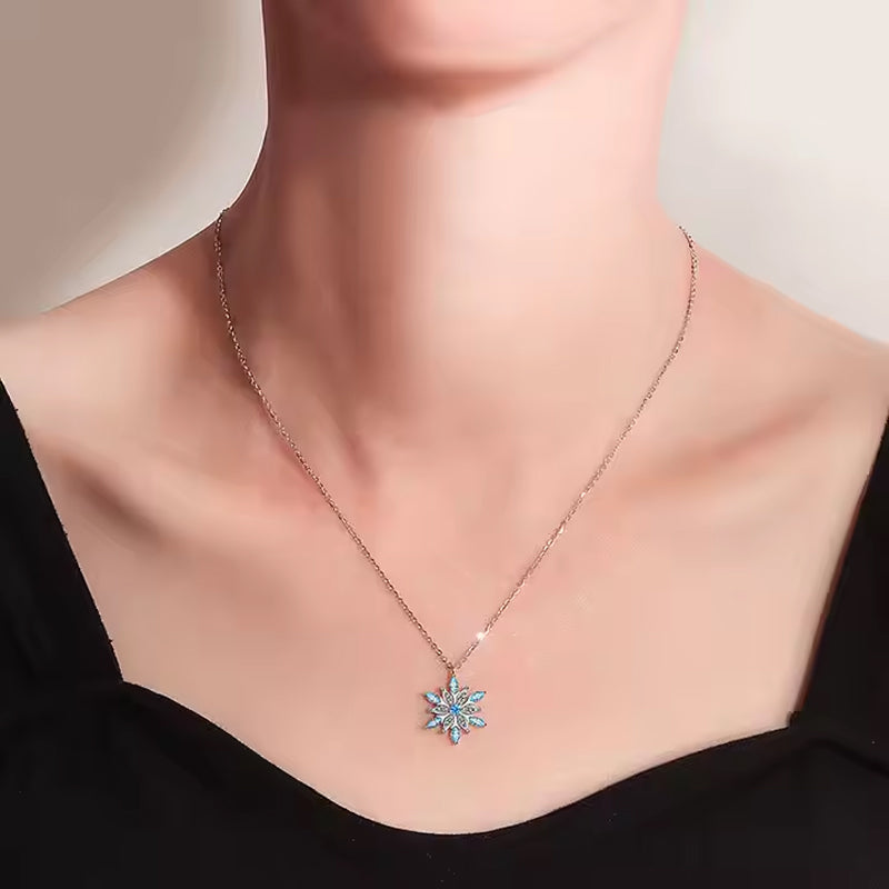 Elegant Snowflake Pendant Necklace Sterling Silver Crystal