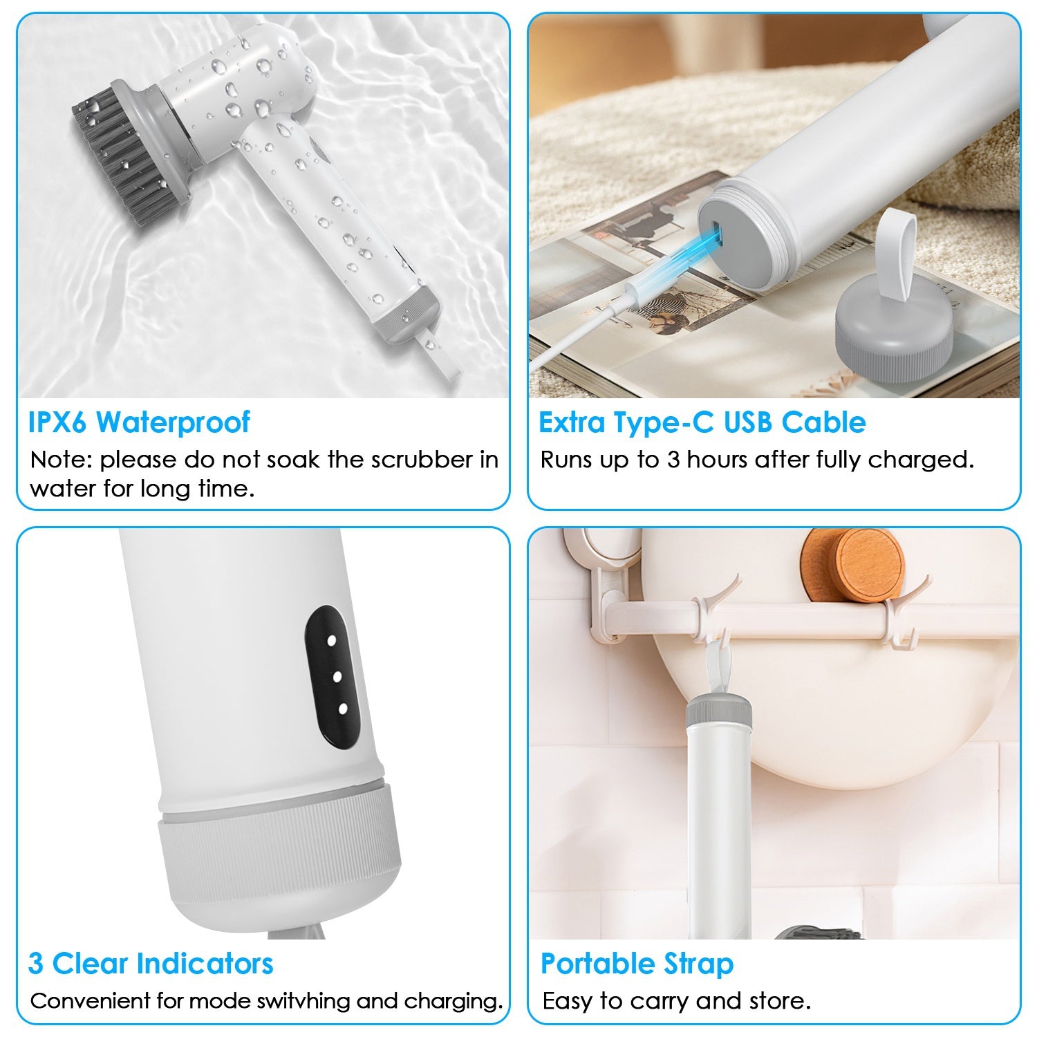Electric Handheld Spin Scrubber Cordless Cleaning Brush