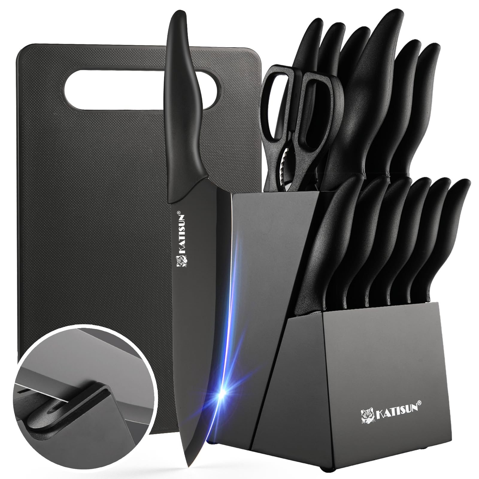 16PCS Kitchen Knife Block Set German Steel with Sharpener