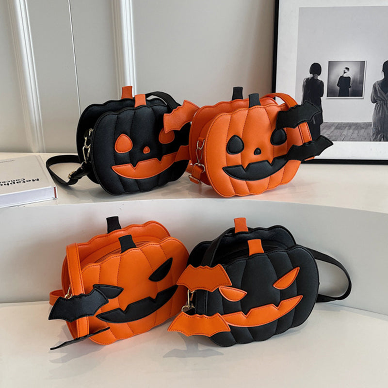 Halloween Pumpkin Cartoon Crossbody Bag with Bat Fun Shoulder Bag for Women