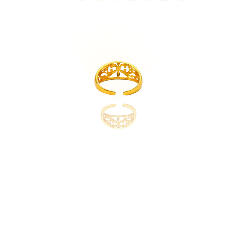 Luxury 24K Gold Flower Ring Adjustable Elegant Statement Band