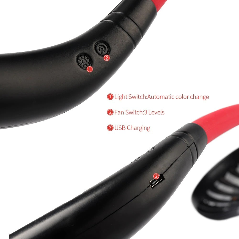 Portable Neck Fan USB Rechargeable Double Head Hanging Fan