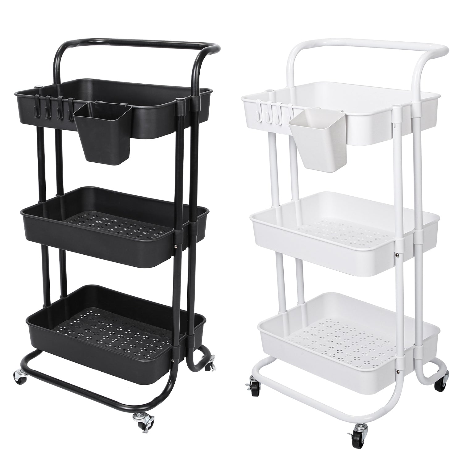 3 Tier Rolling Utility Cart with Mesh Baskets