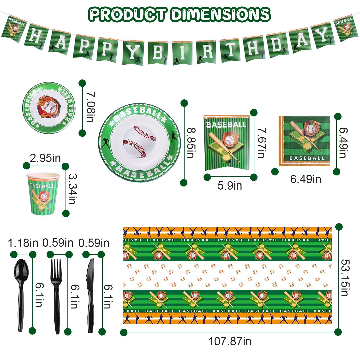 171Pcs Baseball Party Supplies Kit Disposable Tableware Set for 24