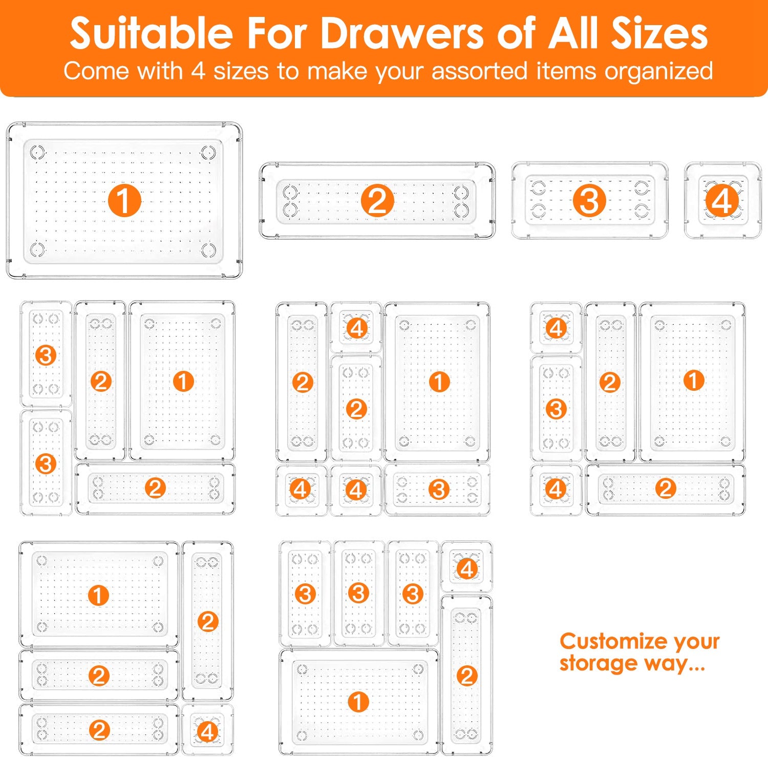25Pcs Clear Drawer Organizer Set Multi-Size Storage Trays Bins
