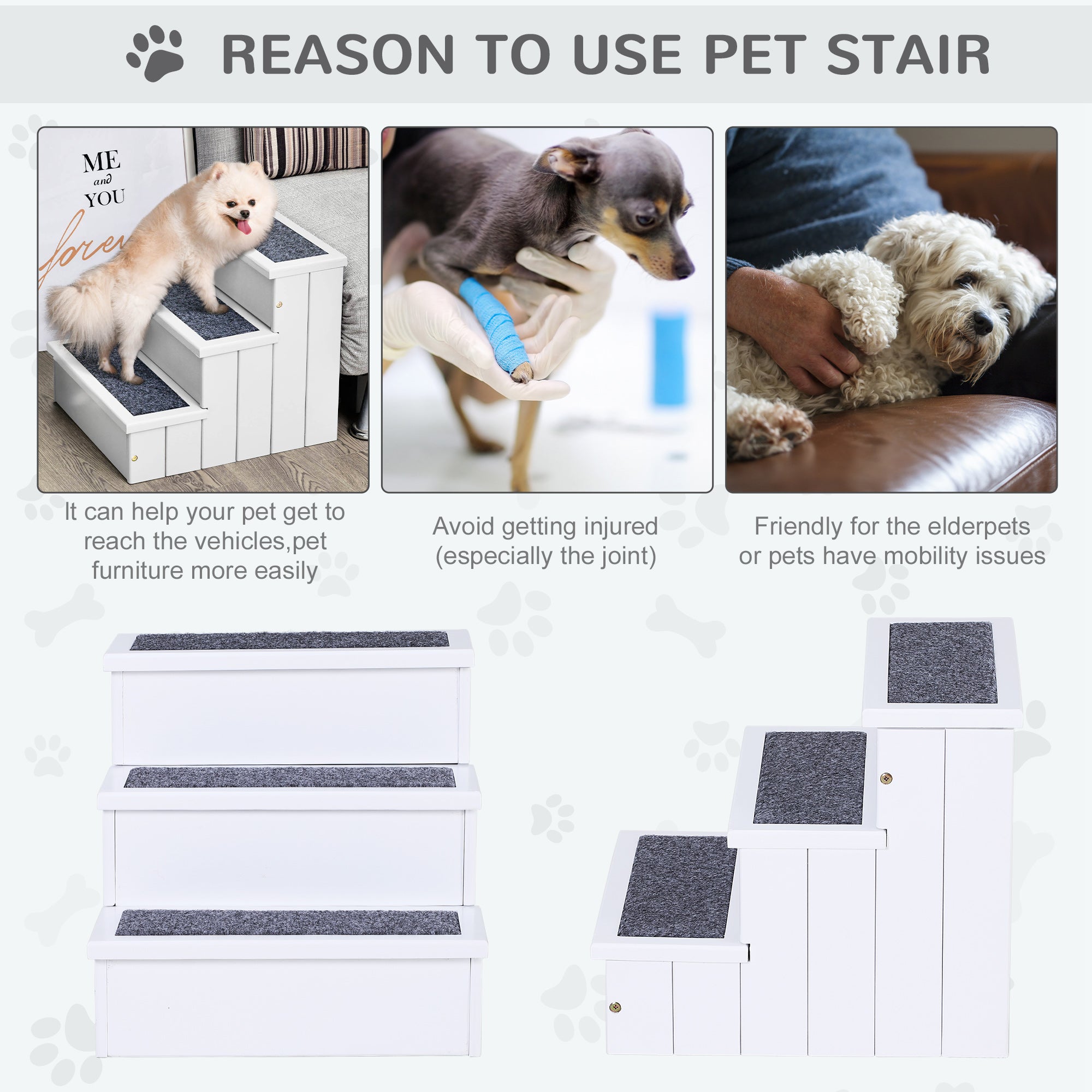 Premium 3 Step Pet Stairs Ramp Non Slip Carpet for Cats Dogs