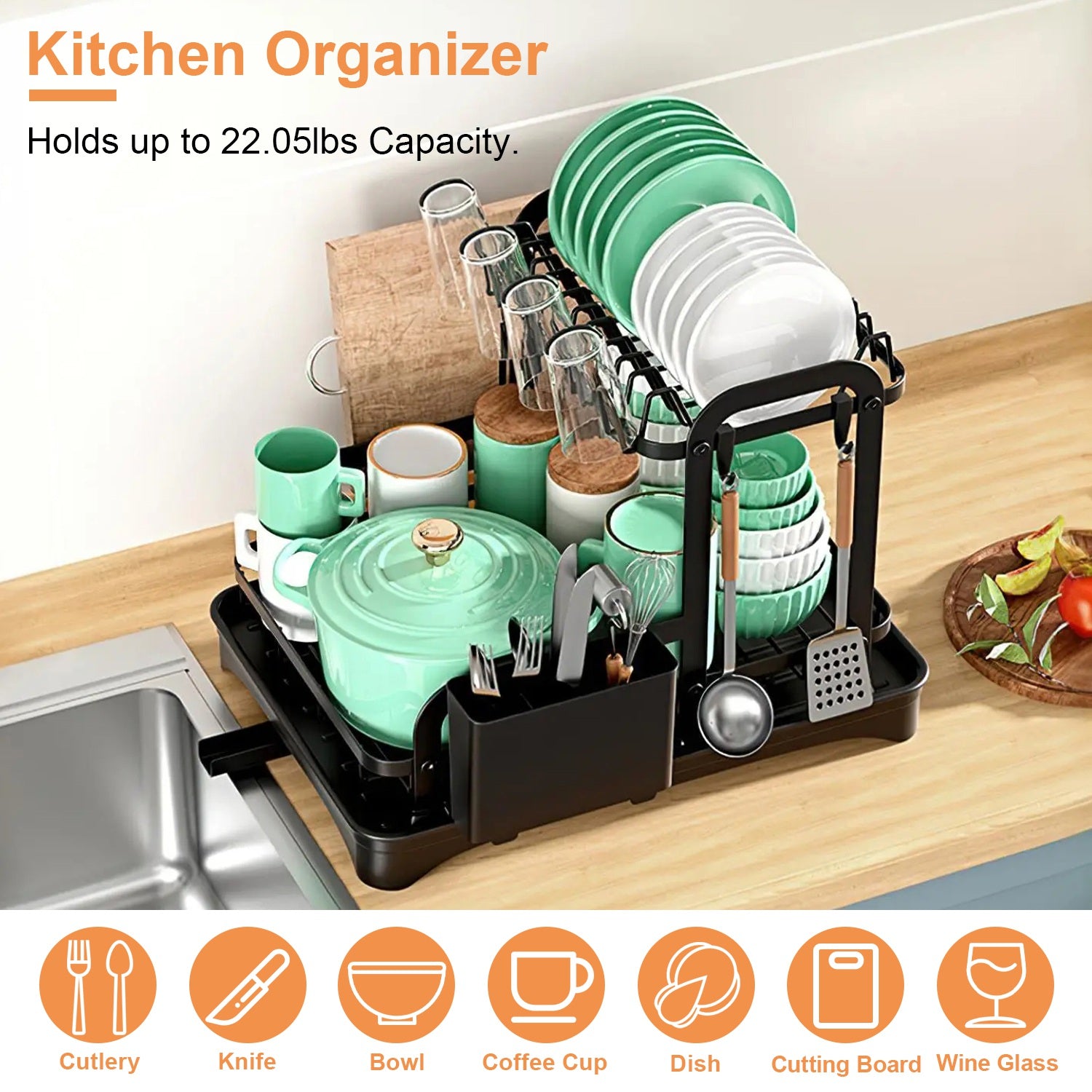 2 Tier Dish Drying Rack with Drainage Tray