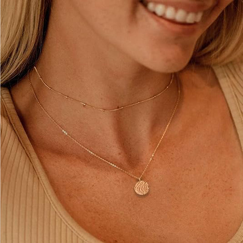 Luxury Gold Layered Choker Necklace Bar Coin Pendant Set
