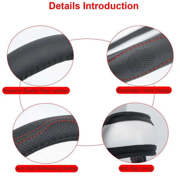 Universal Leather Steering Wheel Cover 14.5–15in Anti-Slip Grip