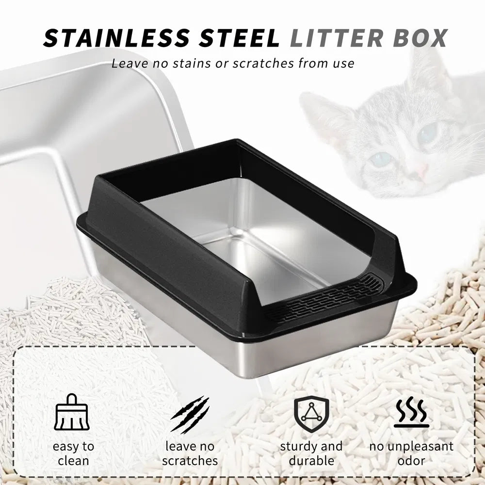 Stainless Steel Cat Litter Box – Non-Stick Odor Resistant Easy Clean Cat Toilet