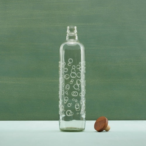 750ml Bubbles Glass Water Bottle with Wooden Stopper