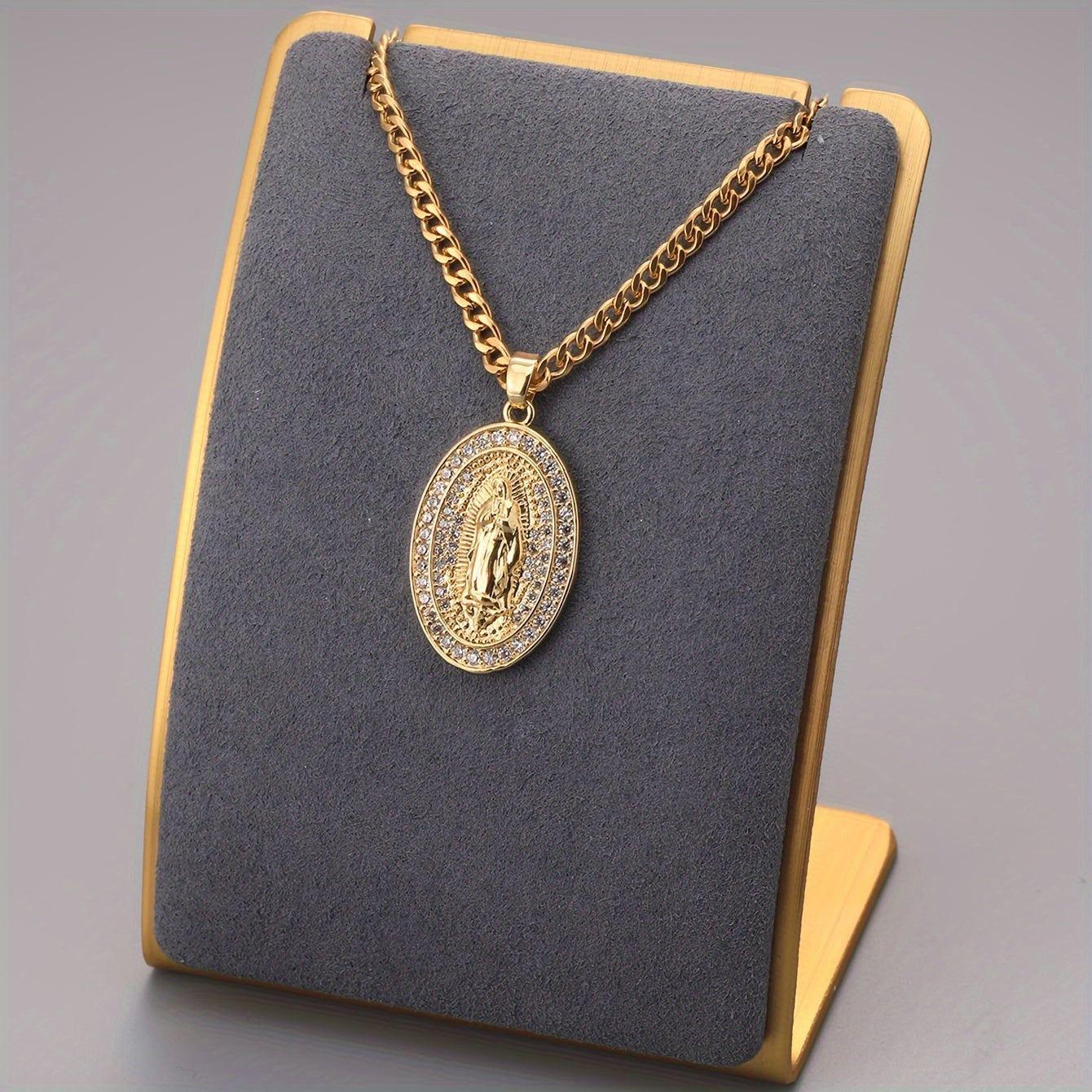 Vintage Virgin Mary Necklace Zircon Faith Pendant Gift
