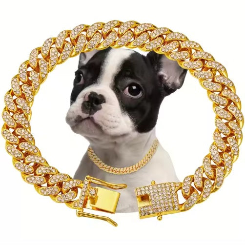 Luxury Diamond Dog Chain Collar Secure Alloy Pet Choker