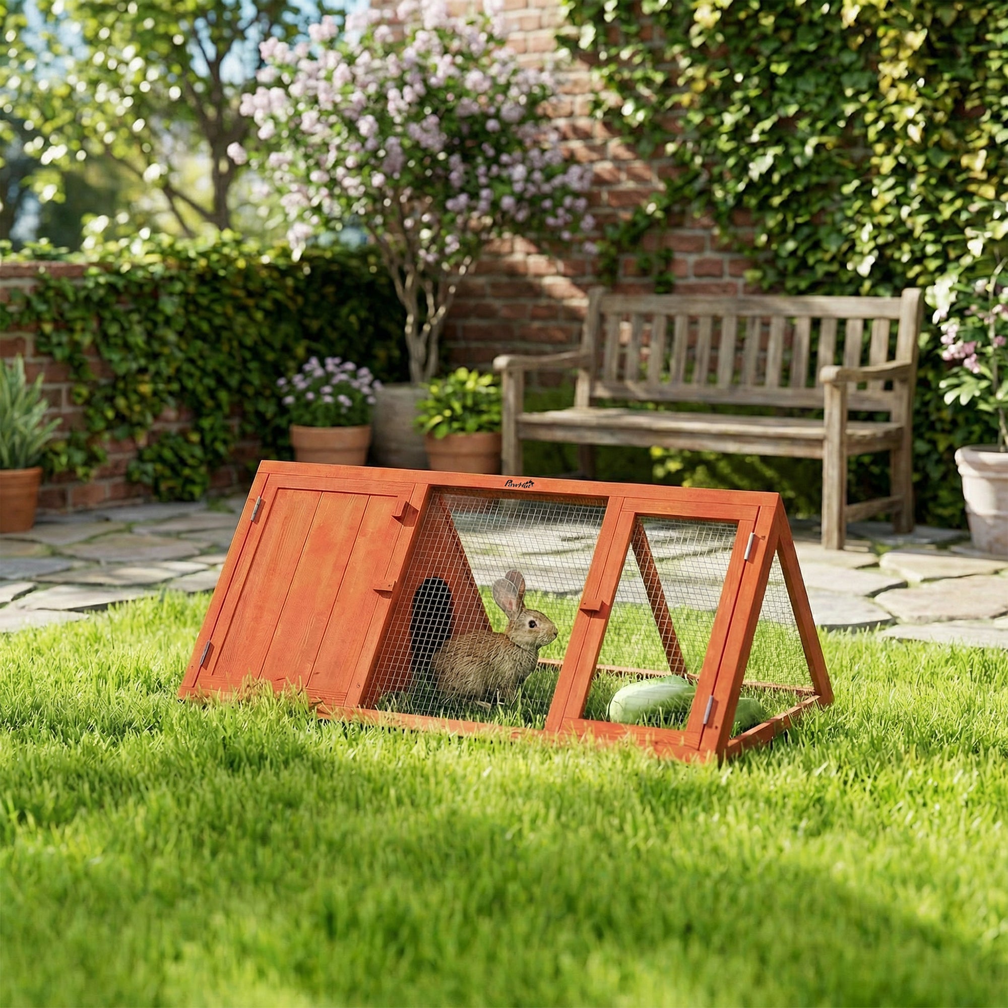 Wooden Rabbit Hutch with Run – Outdoor Bunny & Small Animal House with Doors