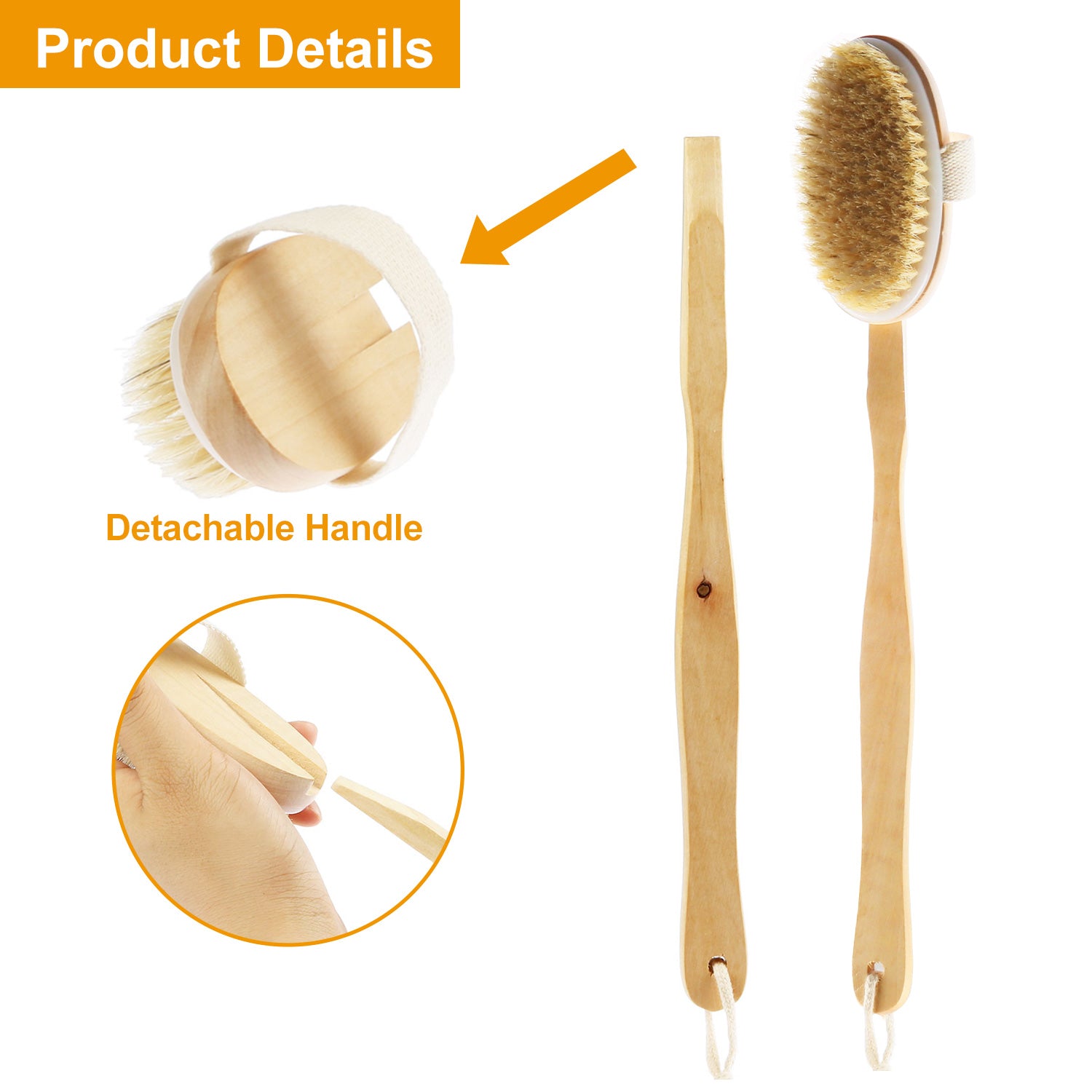 Long Handle Bath Brush Back Scrubber Exfoliating Detox Body Tool