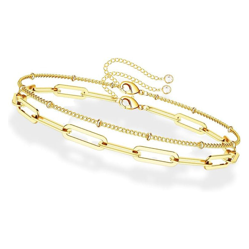 Luxury 14K Gold Layered Bracelet Evil Eye Charm Adjustable