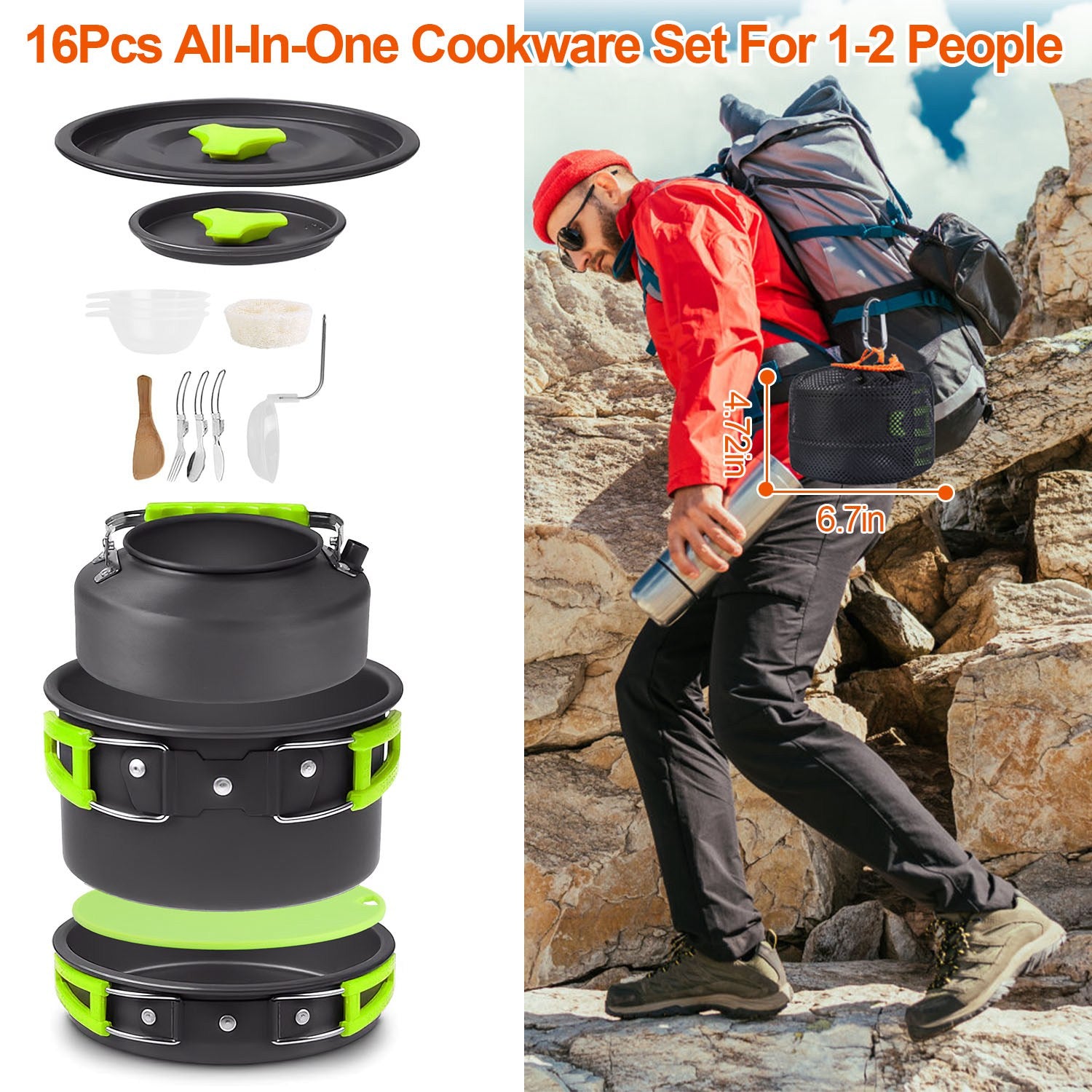 16Pcs Camping Cookware Set Portable Outdoor Cooking Kit Hiking Gear