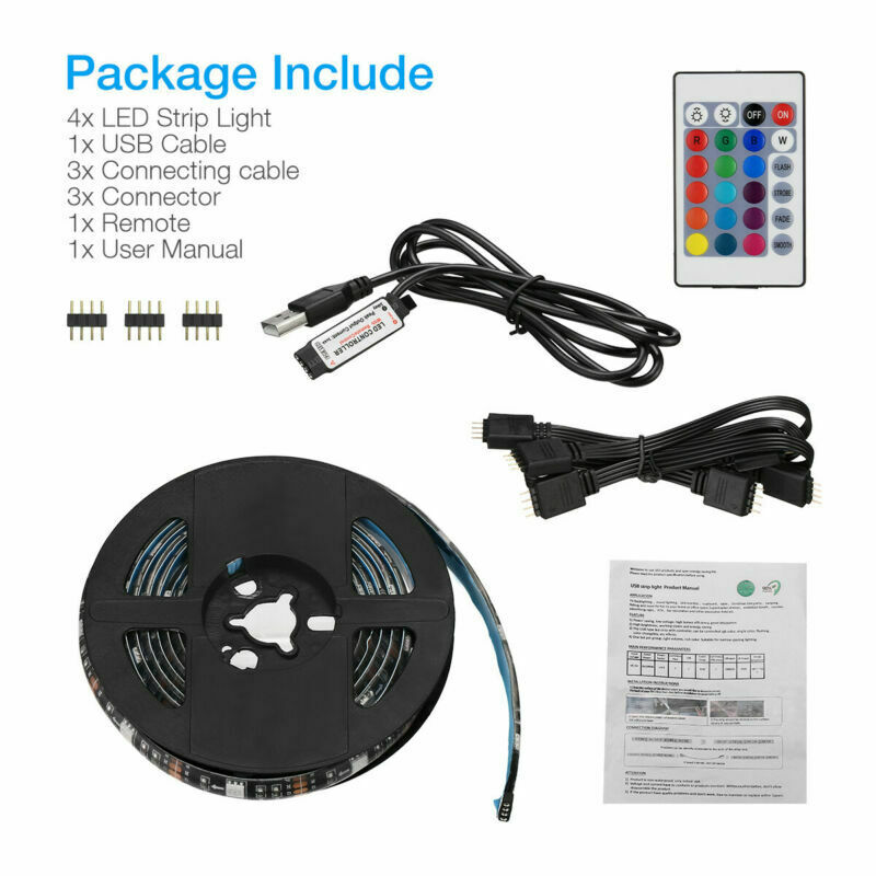 4x50CM USB RGB LED Strip Lights Kit with Remote for TV Background
