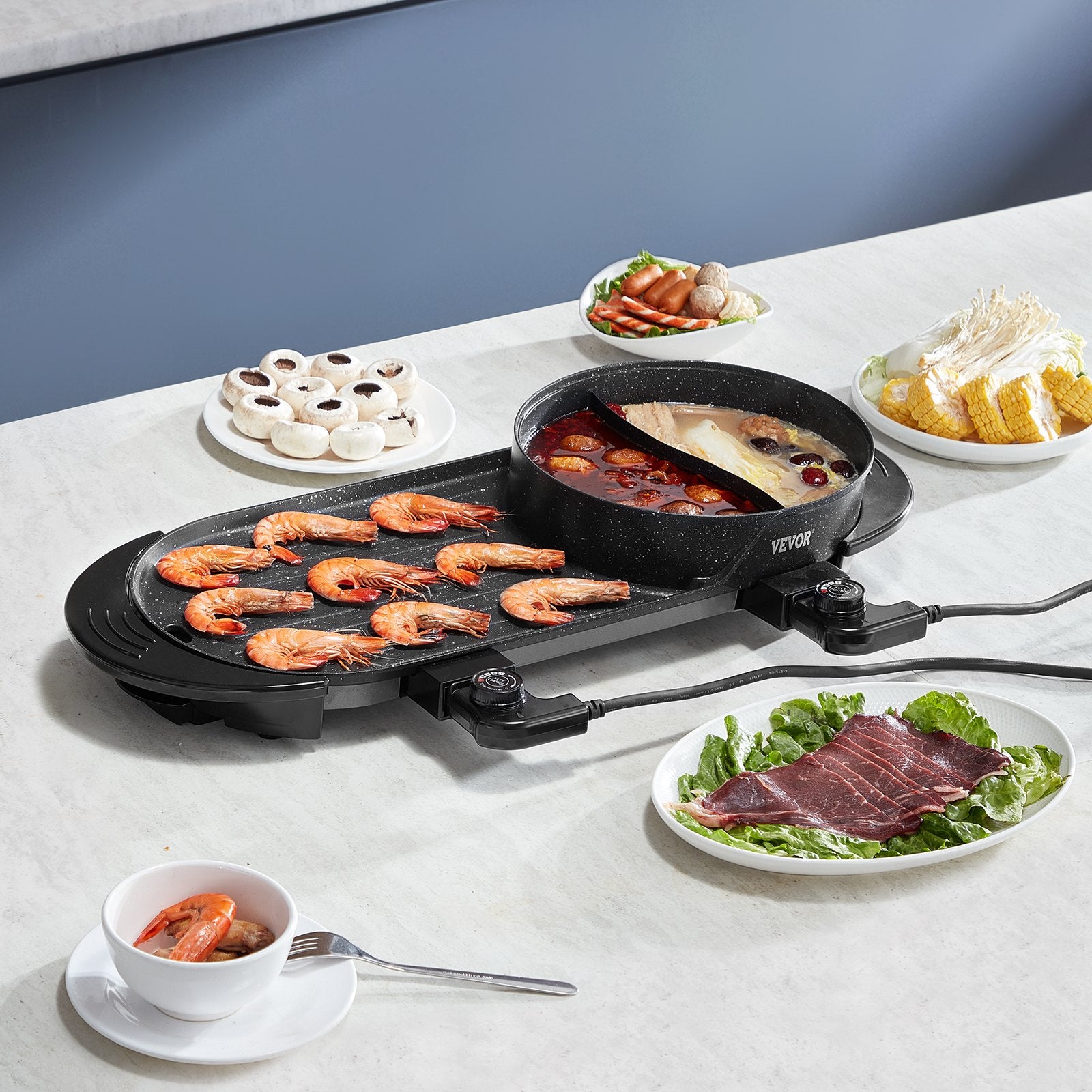 Powerful 2 in 1 Hot Pot Grill Electric Smokeless Cooker