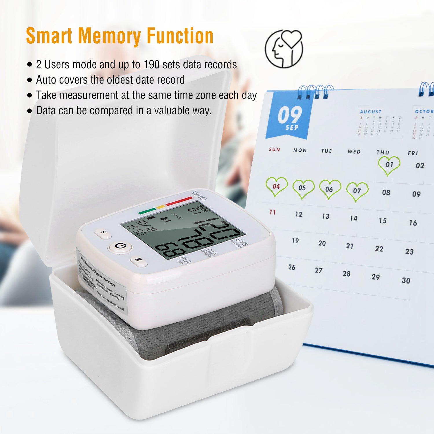 Digital Wrist Blood Pressure Monitor with Memory & Large LCD Display