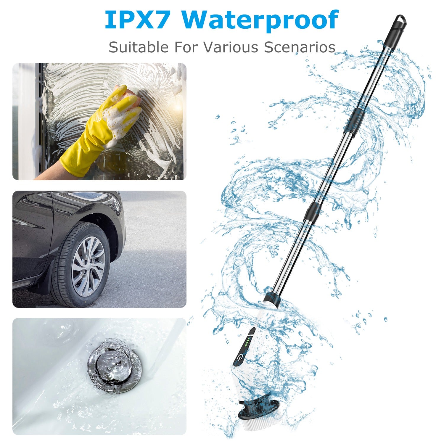 Electric Spin Scrubber Cordless Telescopic Cleaning Brush 8 Heads